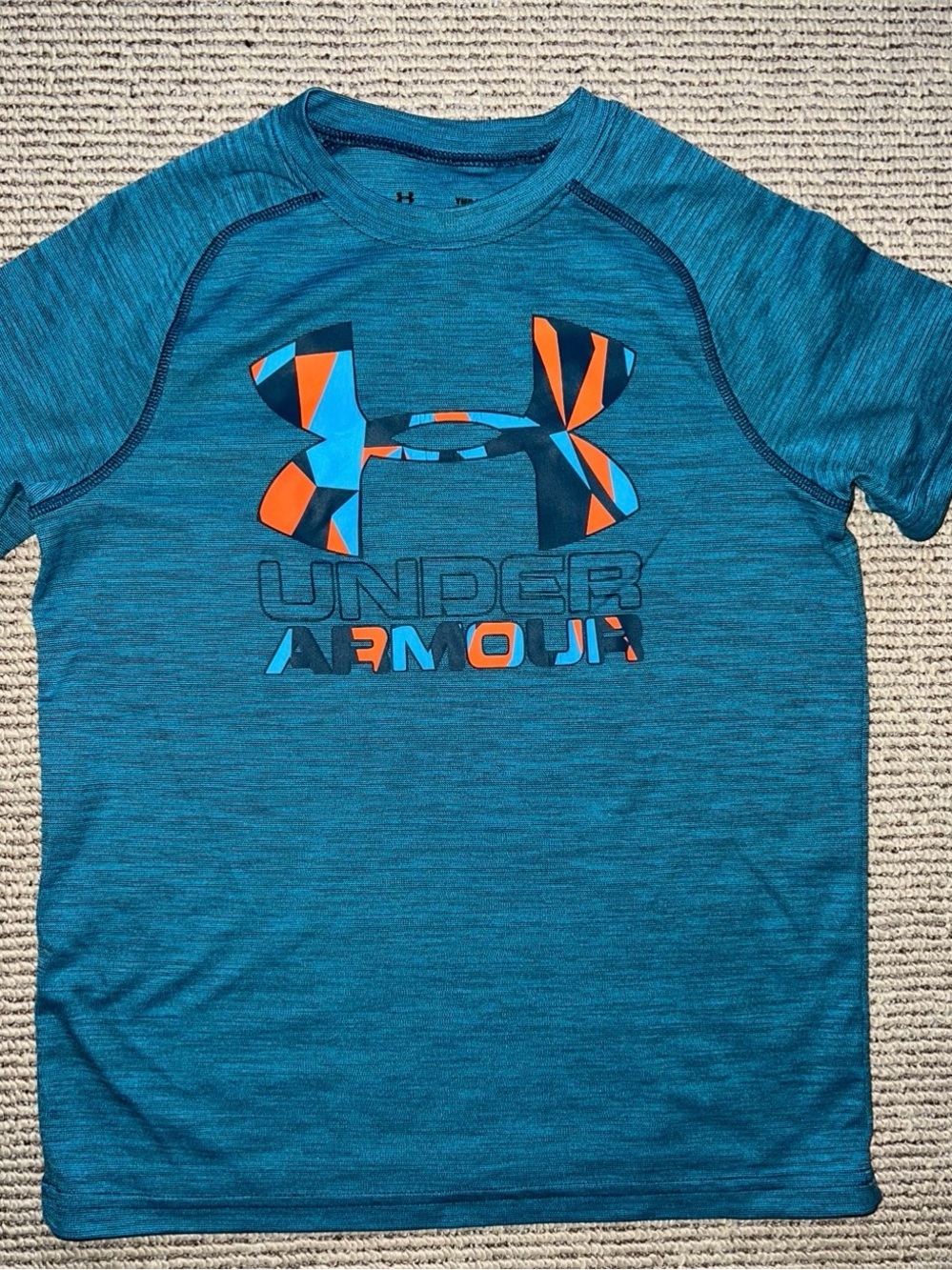 Youth Boys Under Armour Short Sleeve Shirt Athletic Blue with Logo Sz Medium